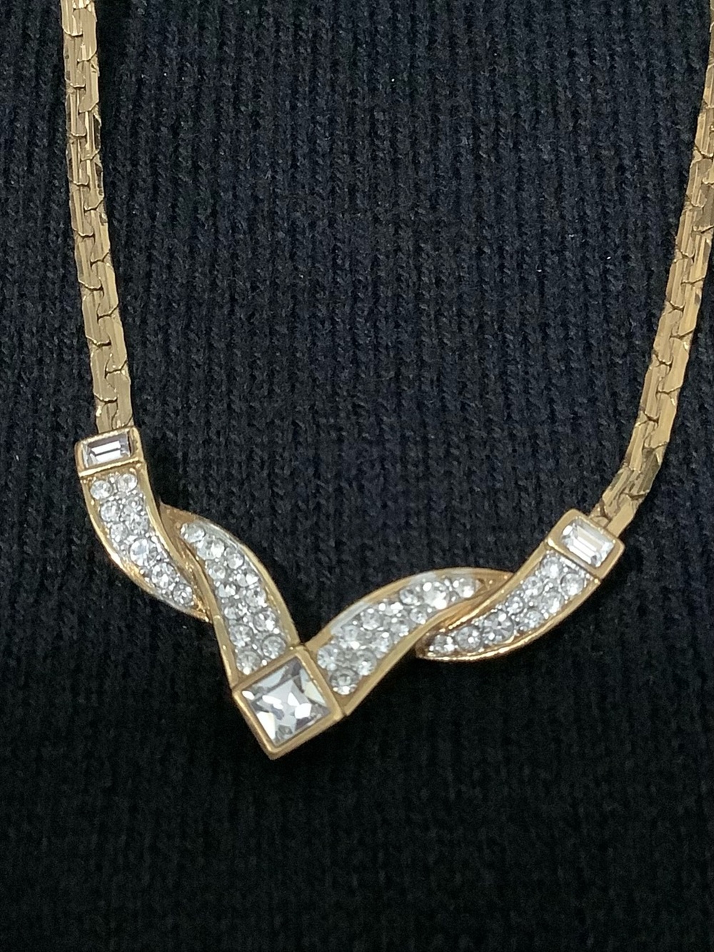 Vintage 1980s Attwood & Sawyer Gold Plated  w/ Swarovski Crystals Necklace